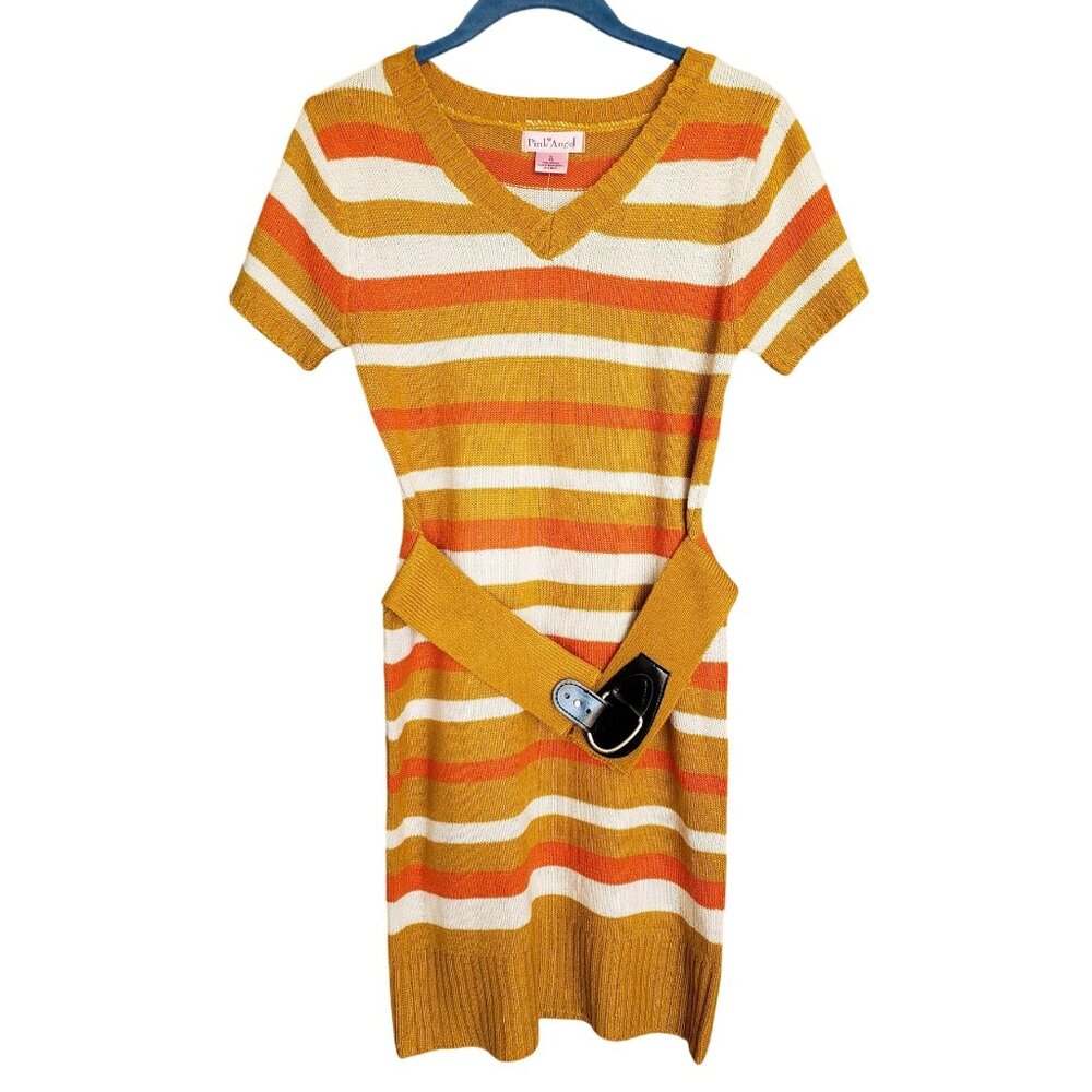 Pink Angel Girls Sweater Dress 14 Striped Belted Short Sleeve Casual Dress NWT